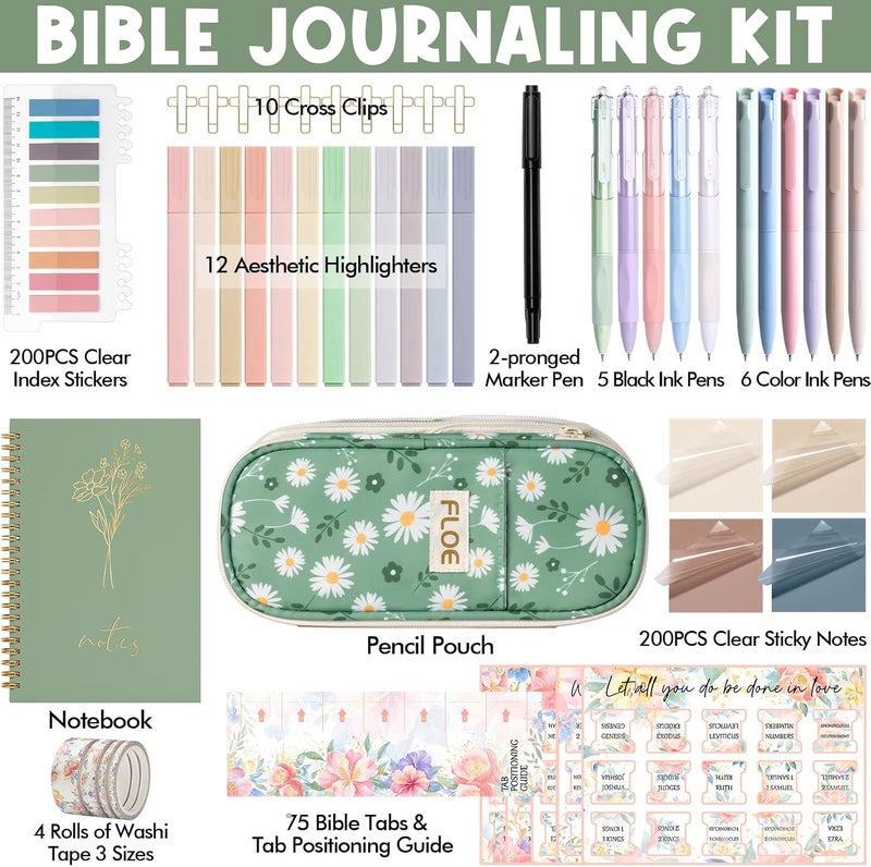 FLOE Bible Study Supplies Journaling Kit for Women, Valentines Day Christian Gifts for Women Her, Bible Study Tool w/Pastel Highlighter and Pen No Bleed, Pencil Case Notebook Annotation Kit Accessories Set - Image 2